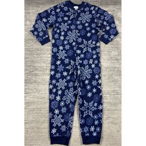 Blair Pajamas Womens Medium Blue Snowflake‎ Jumpsuit One Piece Fleece Polyester